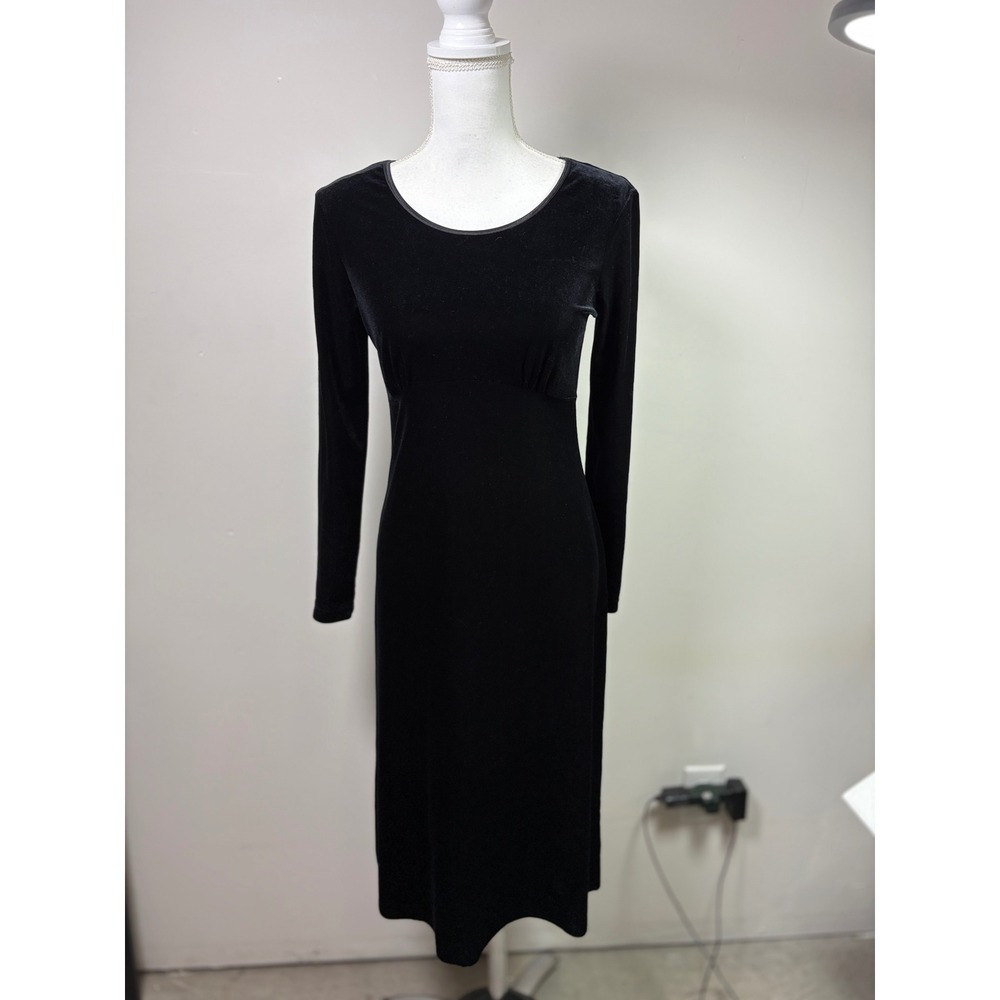 My Michelle Vintage 90s Black Velvet Empire Waist Midi Dress Long Sleeve Medium